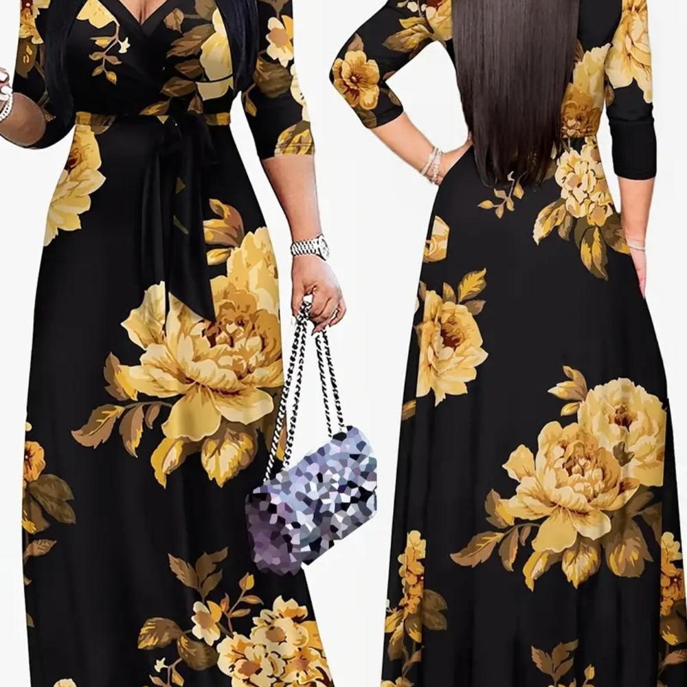 Black Floral Maxi Dress with Yellow Flowers